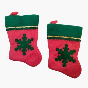 Mini Red  Felt Christmas Stockings Green Snowflake Gold Trim 6 x 4 inch lot 2
